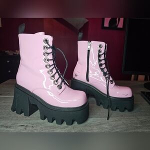 Dolls Kill Pink Patent Combat Boots Size 6